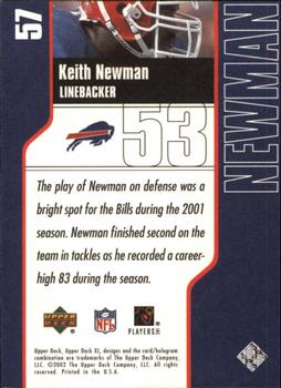 2002 Upper Deck XL #57 Keith Newman Back