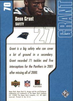 2002 Upper Deck XL #70 Deon Grant Back