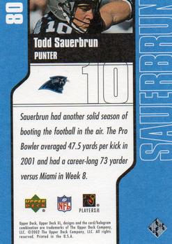 2002 Upper Deck XL #80 Todd Sauerbrun Back