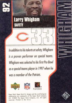2002 Upper Deck XL #92 Larry Whigham Back