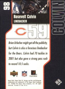 2002 Upper Deck XL #98 Rosevelt Colvin Back
