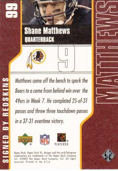 2002 Upper Deck XL #99 Shane Matthews Back