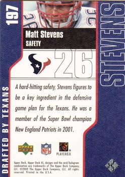 2002 Upper Deck XL #197 Matt Stevens Back
