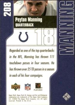 2002 Upper Deck XL #208 Peyton Manning Back