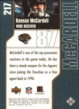 2002 Upper Deck XL #217 Keenan McCardell Back