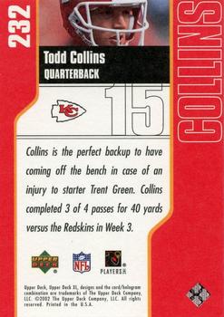 2002 Upper Deck XL #232 Todd Collins Back