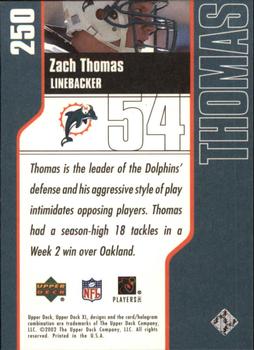 2002 Upper Deck XL #250 Zach Thomas Back