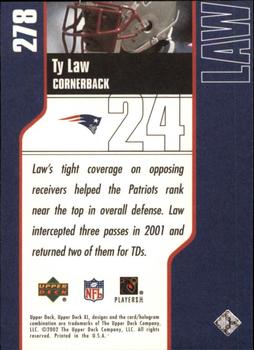 2002 Upper Deck XL #278 Ty Law Back