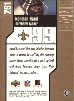 2002 Upper Deck XL #291 Norman Hand Back