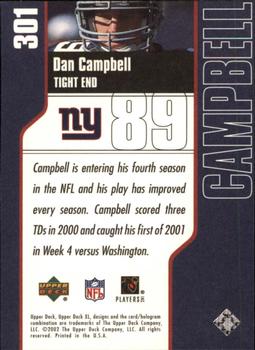 2002 Upper Deck XL #301 Dan Campbell Back