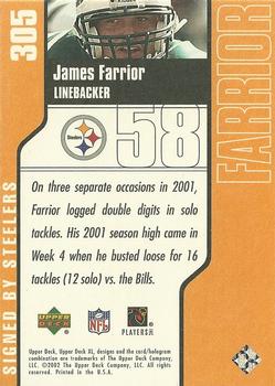 2002 Upper Deck XL #305 James Farrior Back