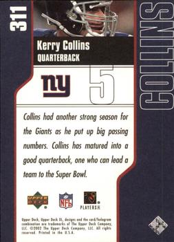 2002 Upper Deck XL #311 Kerry Collins Back