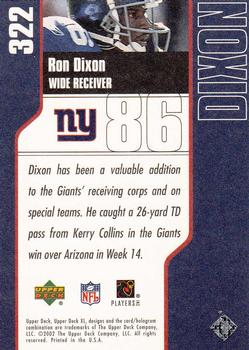 2002 Upper Deck XL #322 Ron Dixon Back