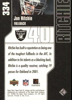 2002 Upper Deck XL #334 Jon Ritchie Back