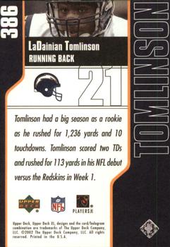 2002 Upper Deck XL #386 LaDainian Tomlinson Back