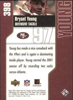 2002 Upper Deck XL #398 Bryant Young Back