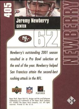 2002 Upper Deck XL #405 Jeremy Newberry Back