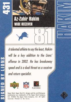 2002 Upper Deck XL #431 Az-Zahir Hakim Back