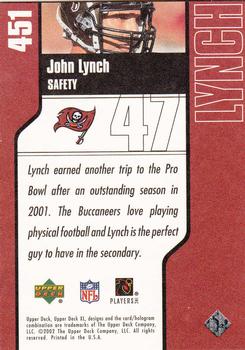2002 Upper Deck XL #451 John Lynch Back