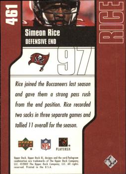 2002 Upper Deck XL #461 Simeon Rice Back