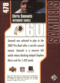 2002 Upper Deck XL #478 Chris Samuels Back