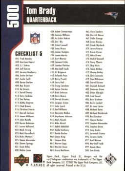 2002 Upper Deck XL #500 Tom Brady Back