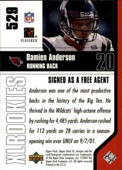 2002 Upper Deck XL #529 Damien Anderson Back