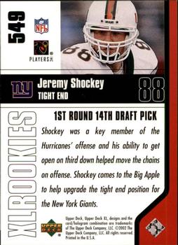 2002 Upper Deck XL #549 Jeremy Shockey Back