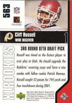 2002 Upper Deck XL #563 Cliff Russell Back