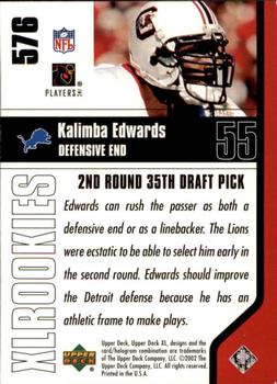 2002 Upper Deck XL #576 Kalimba Edwards Back