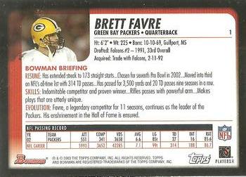 2003 Bowman #1 Brett Favre Back