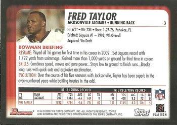 2003 Bowman #3 Fred Taylor Back