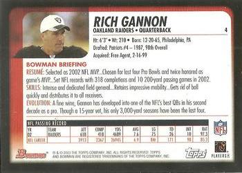 2003 Bowman #4 Rich Gannon Back