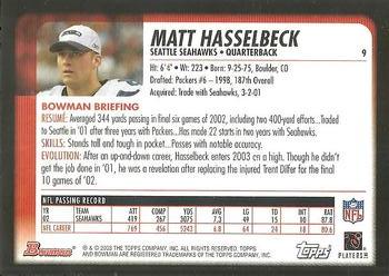2003 Bowman #9 Matt Hasselbeck Back