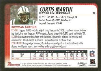 2003 Bowman #13 Curtis Martin Back