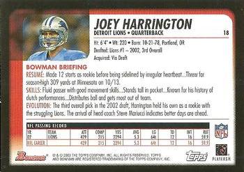 2003 Bowman #18 Joey Harrington Back