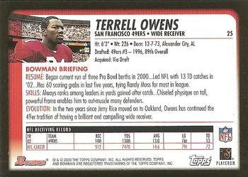 2003 Bowman #25 Terrell Owens Back