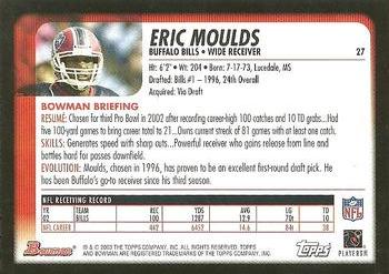 2003 Bowman #27 Eric Moulds Back