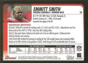 2003 Bowman #28 Emmitt Smith Back
