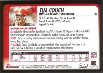 2003 Bowman #29 Tim Couch Back