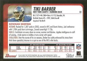 2003 Bowman #33 Tiki Barber Back