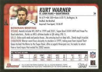 2003 Bowman #34 Kurt Warner Back