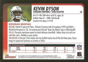 2003 Bowman #36 Kevin Dyson Back