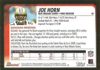 2003 Bowman #43 Joe Horn Back