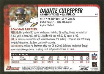 2003 Bowman #44 Daunte Culpepper Back