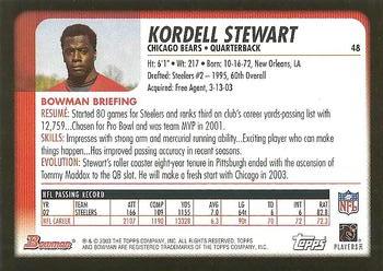 2003 Bowman #48 Kordell Stewart Back