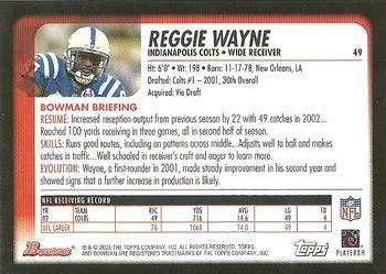 2003 Bowman #49 Reggie Wayne Back