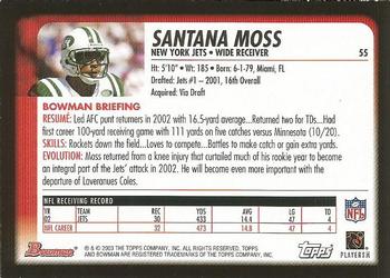 2003 Bowman #55 Santana Moss Back