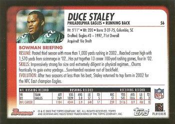 2003 Bowman #56 Duce Staley Back