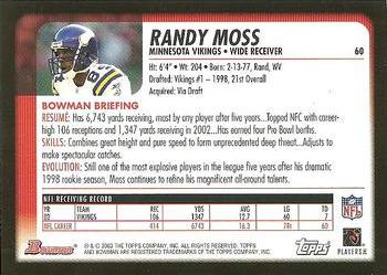 2003 Bowman #60 Randy Moss Back